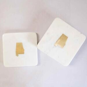 The Royal Standard Alabama Marble Coasters White/Brass 4x4 Set of 4 New